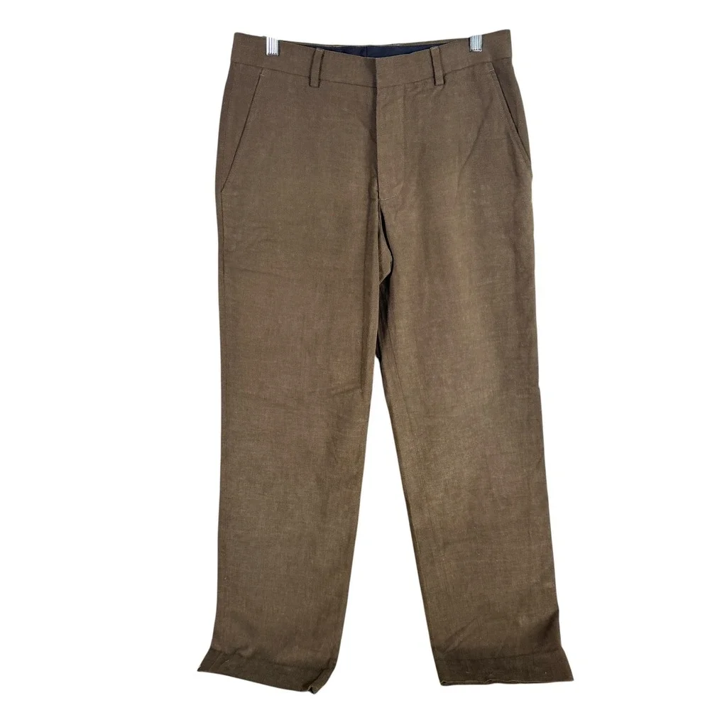 Banana Republic Dress Pants Mens 31x32 Brown Cotton Flat‎ Front Straight Leg NWT